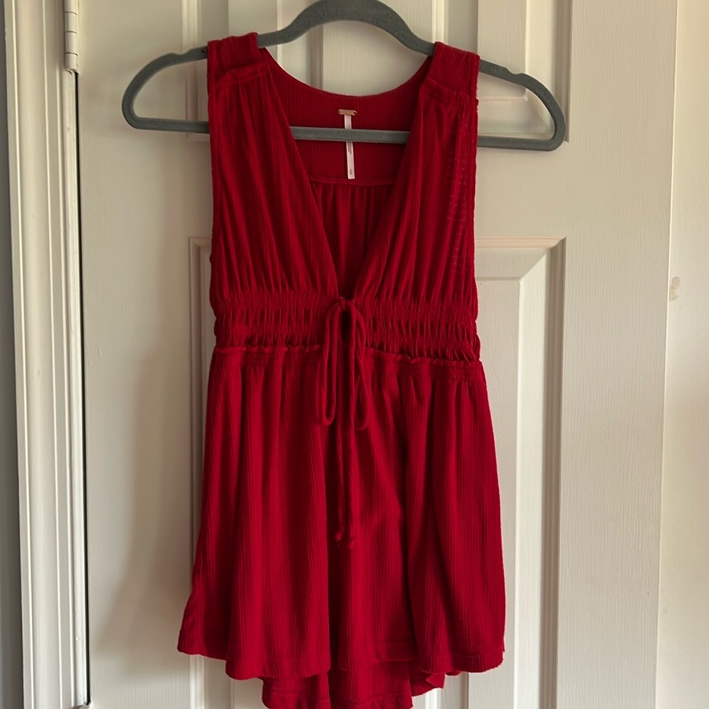 Red free people sleeveless deep v top